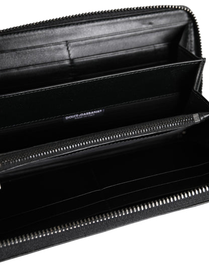 Dolce & Gabbana Black Leather Logo Plaque Zip Around Continental Wallet