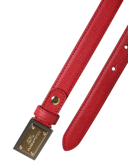 Dolce & Gabbana Red Leather Square Metal Buckle Cintura Belt