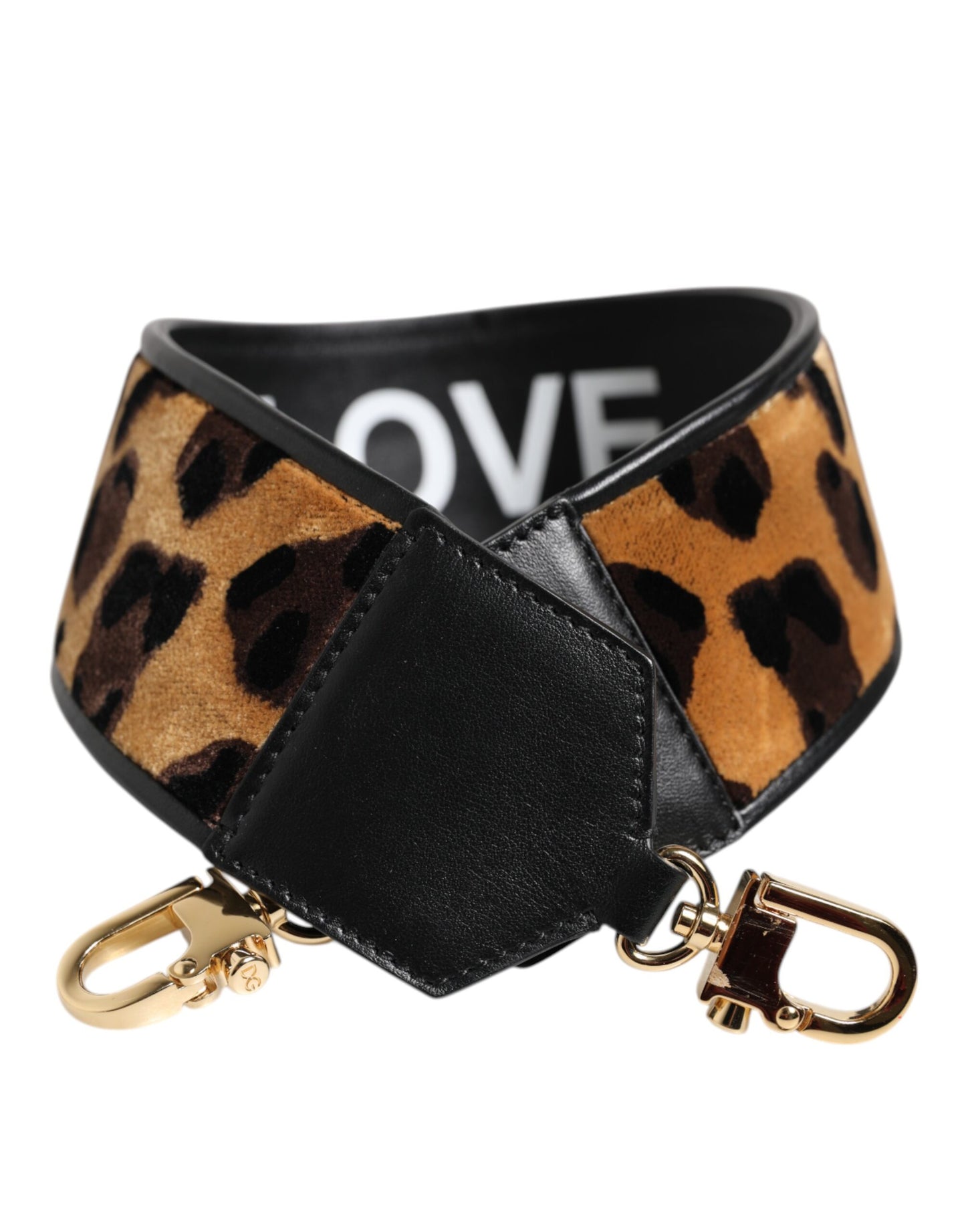 Dolce & Gabbana Black Leopard Print Reversible Bag Shoulder Strap