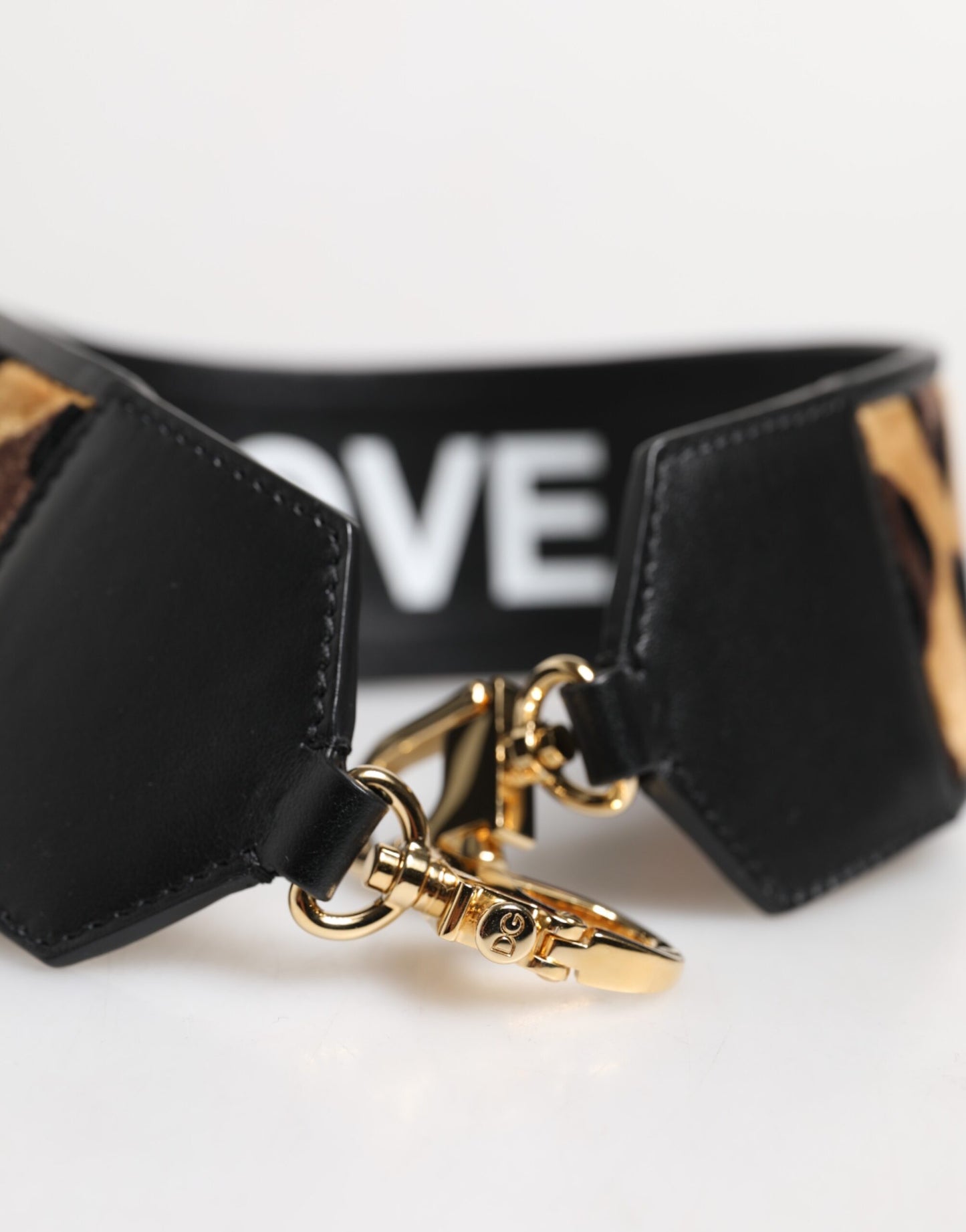 Dolce & Gabbana Black Leopard Print Reversible Bag Shoulder Strap