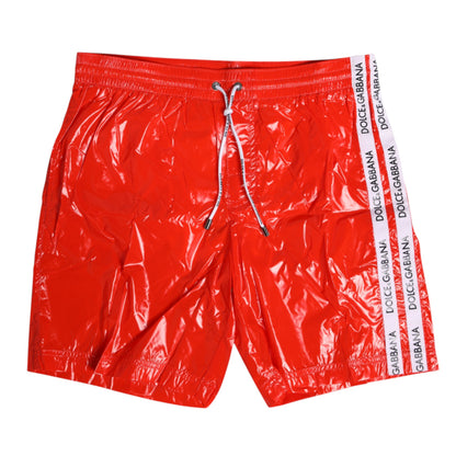 Dolce & Gabbana Red Nylon Drawstring Beachwear Shorts Swimwear
