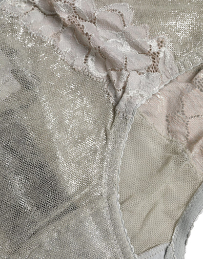 Dolce & Gabbana Gray Cotton Floral Lace High Waist Panty Underwear