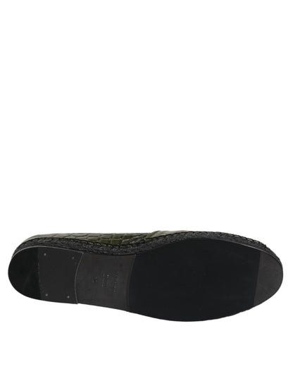 Dolce & Gabbana Green Exotic Leather Espadrilles Slip On Shoes