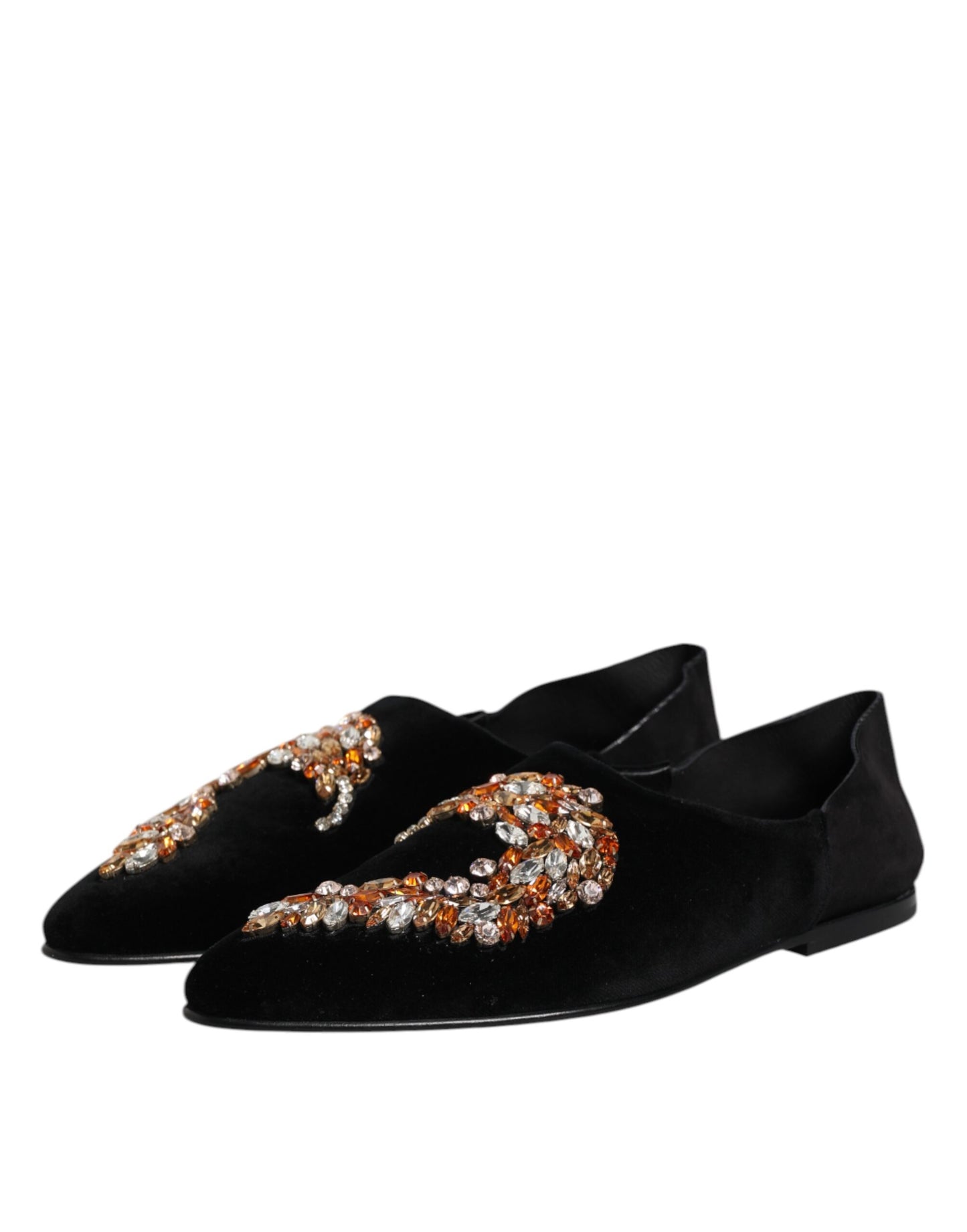 Dolce & Gabbana Black Velvet Embellished Loafer Slip On Shoes