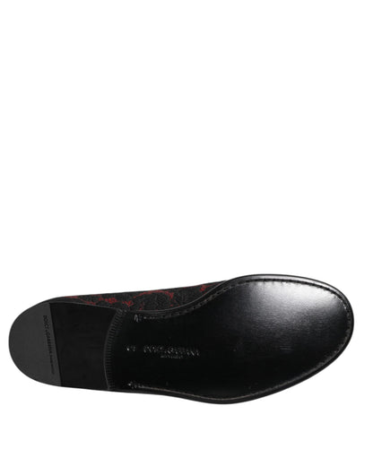 Dolce & Gabbana Red Black Jacquard Slip On Men Loafers Shoes