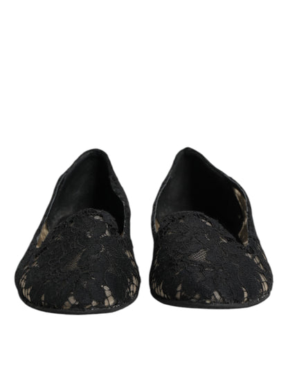 Dolce & Gabbana Black Taormina Lace Slip On Flats Shoes