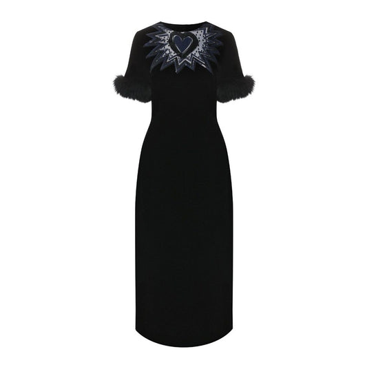 Fendi Fur Trim Velvet Midi Dress