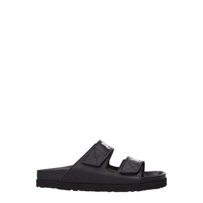 Palm Angels Black Leather Slippers Sandals