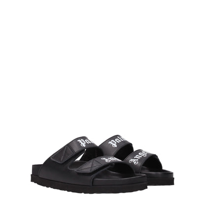 Palm Angels Black Leather Slippers Sandals