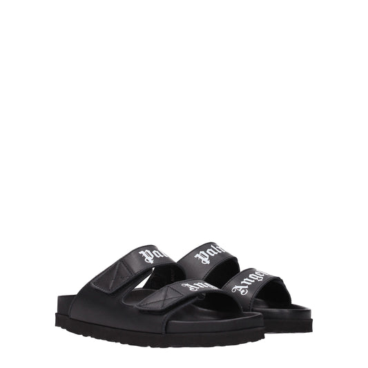 Palm Angels Black Leather Slippers Sandals