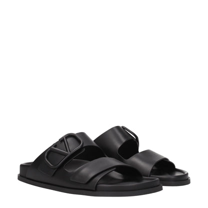 Valentino Garavani Black Leather Slippers Sandals
