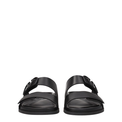 Valentino Garavani Black Leather Slippers Sandals