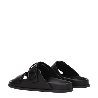 Valentino Garavani Black Leather Slippers Sandals