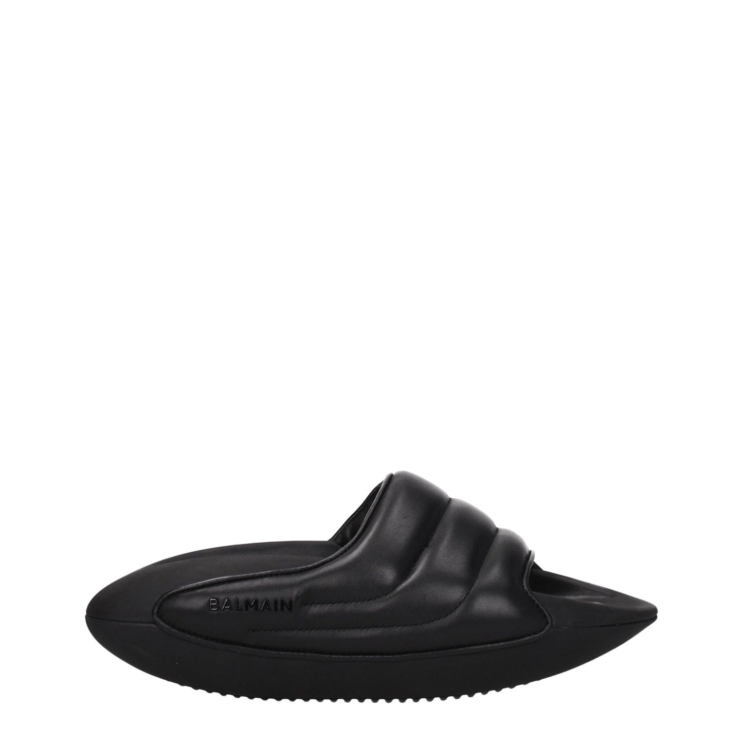 Balmain Black Leather Slippers Sandals