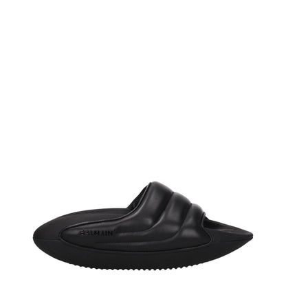 Balmain Black Leather Slippers Sandals