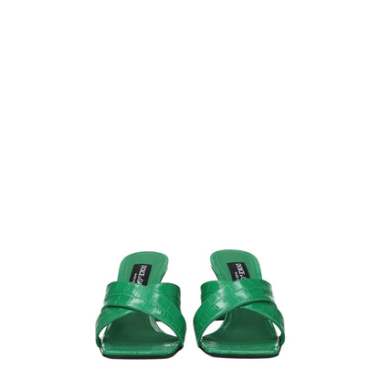 Dolce & Gabbana Green Leather Flat Sandals