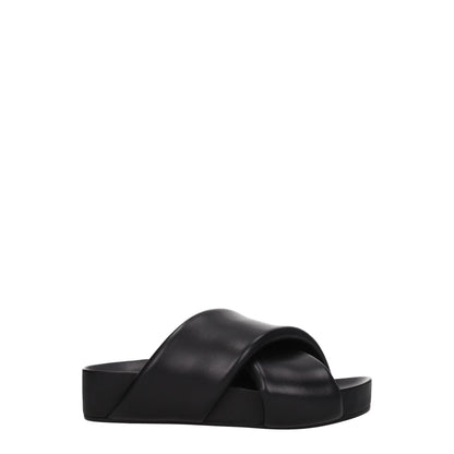 Jil Sander Black Leather Slippers Sandals