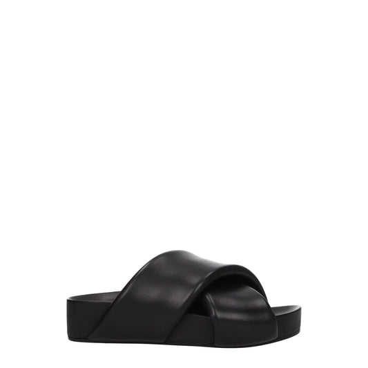 Jil Sander Black Leather Slippers Sandals