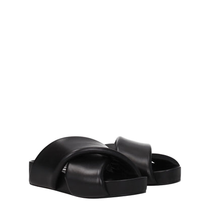 Jil Sander Black Leather Slippers Sandals