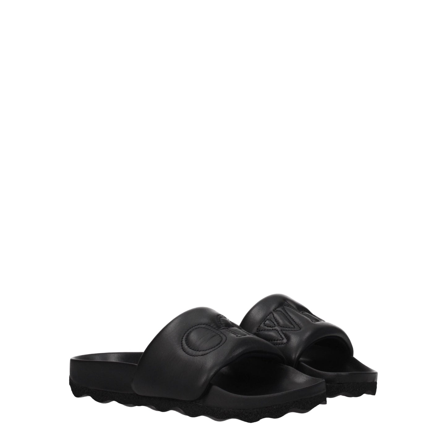 Off-White Black Leather Slippers Sandals