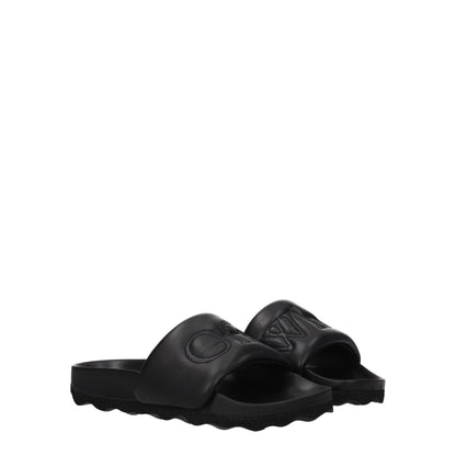 Off-White Black Leather Slippers Sandals