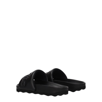 Off-White Black Leather Slippers Sandals