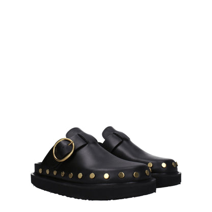 Isabel Marant Black Leather Slippers Sandals