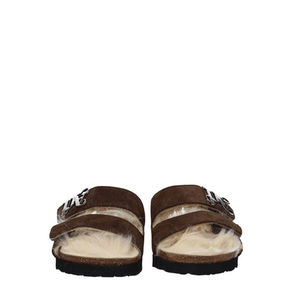 Palm Angels Brown Leather Slippers Sandals