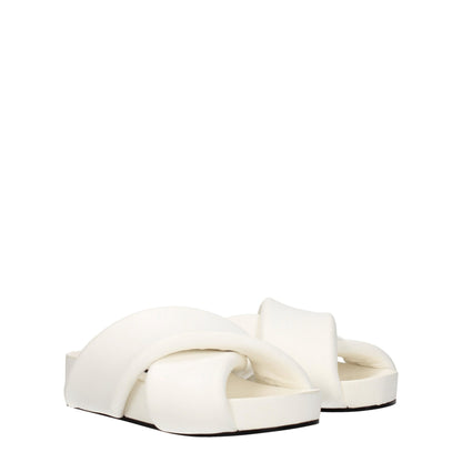Jil Sander White Leather Slippers Sandals