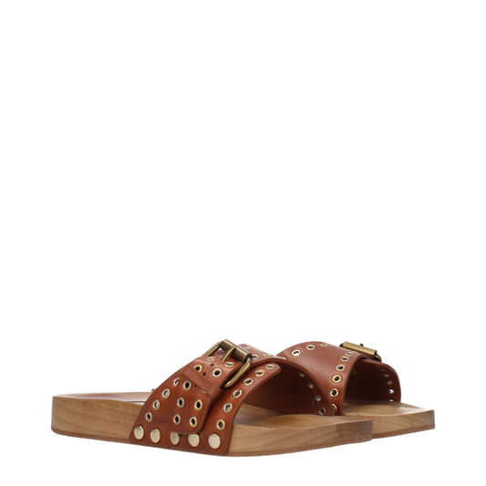 Isabel Marant Brown Leather Slippers Sandals