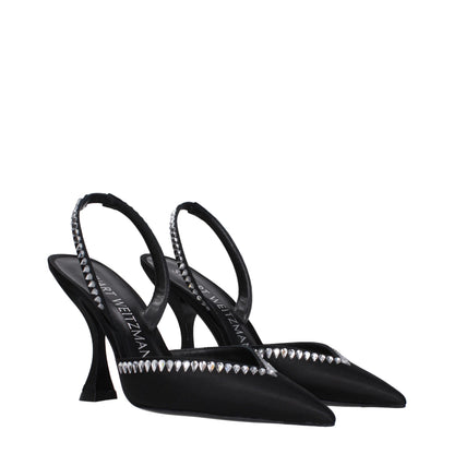 Stuart Weitzman Black Satin Stiletto Heels Sandals
