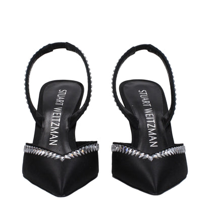 Stuart Weitzman Black Satin Stiletto Heels Sandals