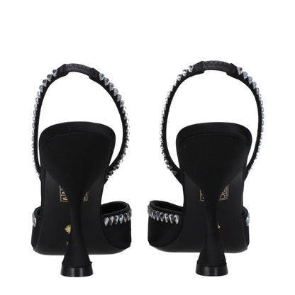 Stuart Weitzman Black Satin Stiletto Heels Sandals