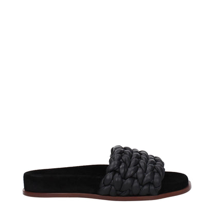 Chloé Black Leather Slippers Sandals