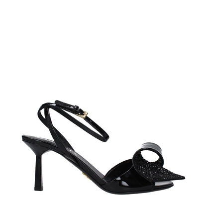 Prada Black Leather Stiletto Heels Sandals