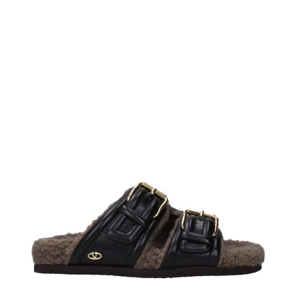 Valentino Garavani Black Leather Slippers Sandals