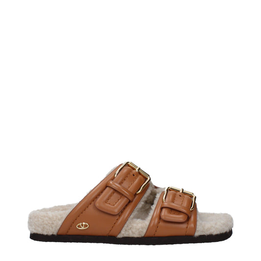 Valentino Garavani Brown Leather Slippers Sandals
