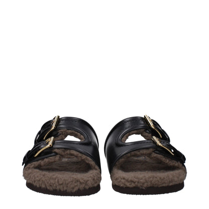 Valentino Garavani Black Leather Slippers Sandals