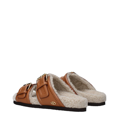 Valentino Garavani Brown Leather Slippers Sandals