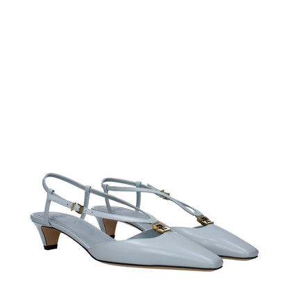 Fendi Light Blue Leather Flat Sandals