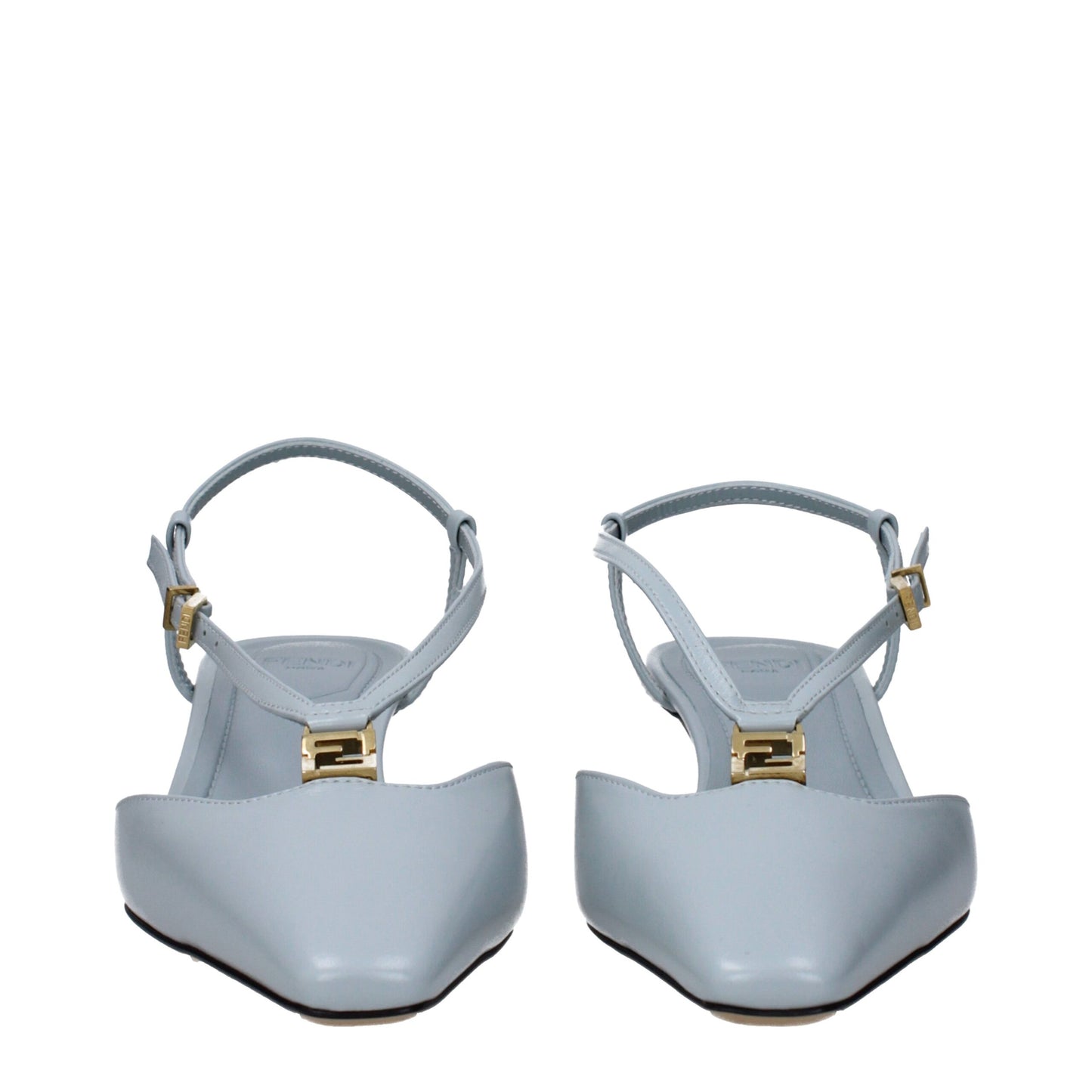 Fendi Light Blue Leather Flat Sandals