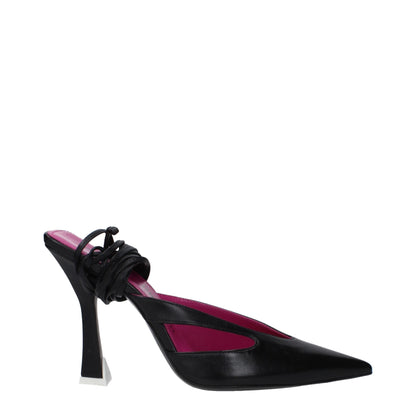 The Attico Black Leather Stiletto Heels Sandals