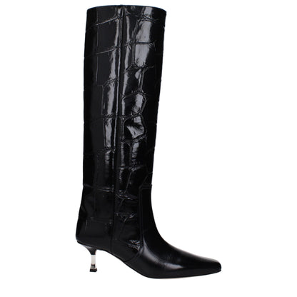 Paris Texas Black Leather High Heel Boots