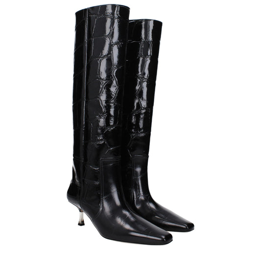 Paris Texas Black Leather High Heel Boots