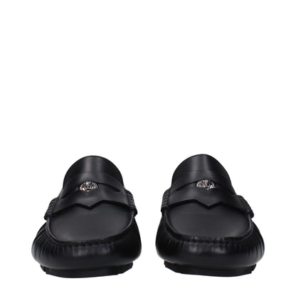 Versace Black Leather Slip-On Loafers