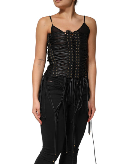Dolce & Gabbana Black Eyelet Embellished Corset Style Top