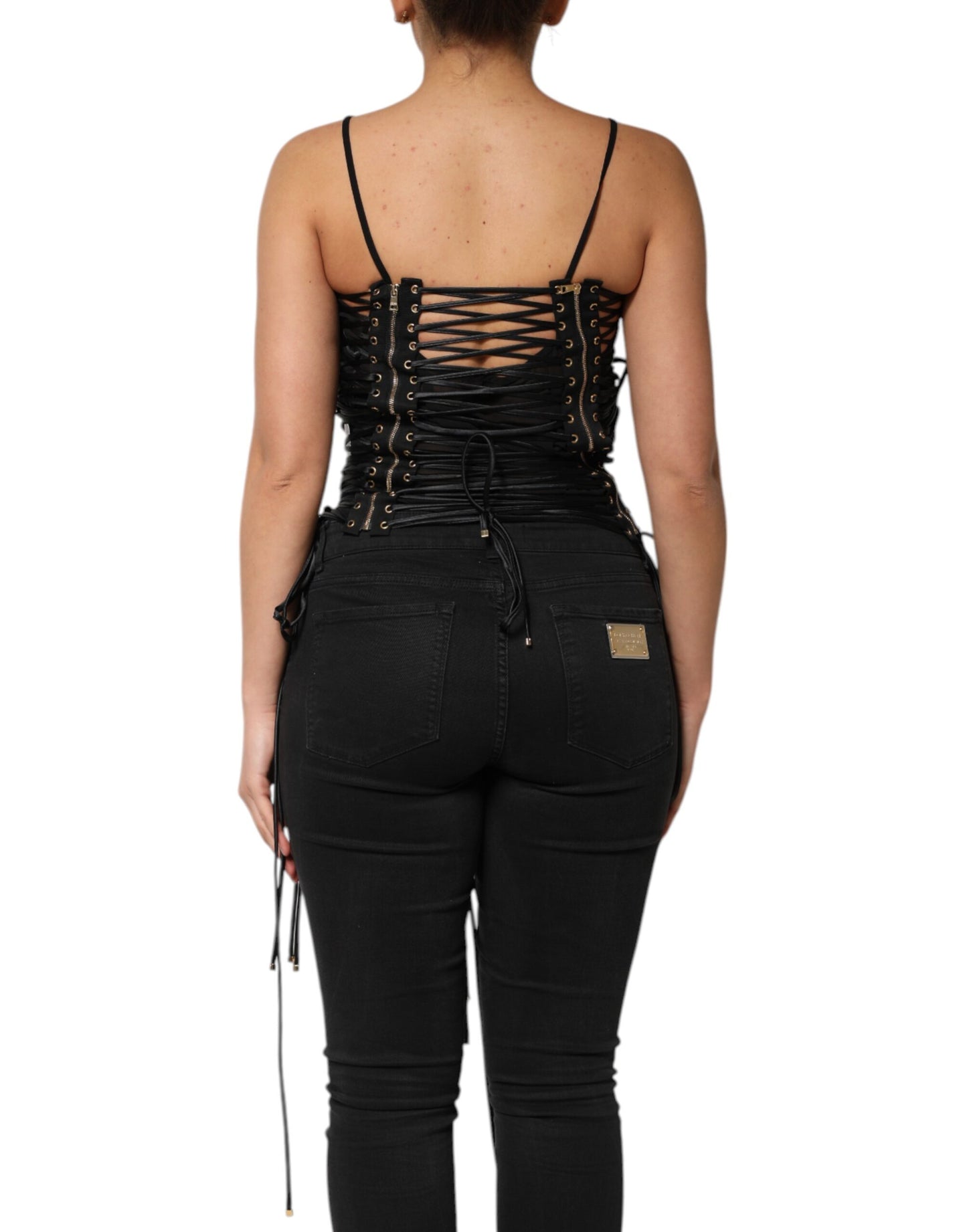 Dolce & Gabbana Black Eyelet Embellished Corset Style Top