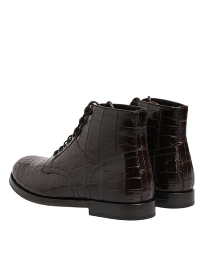 Dolce & Gabbana Dark Brown Leather Lace Up Short Boots Shoes