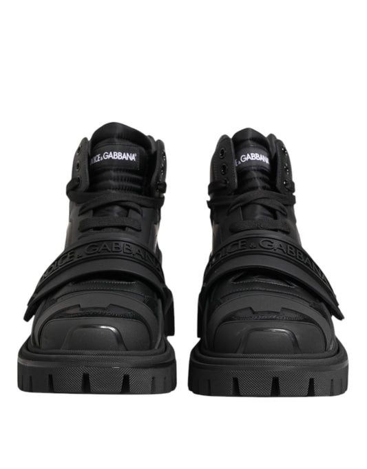 Dolce & Gabbana Black Leather Trekking Sneakers Boots Shoes