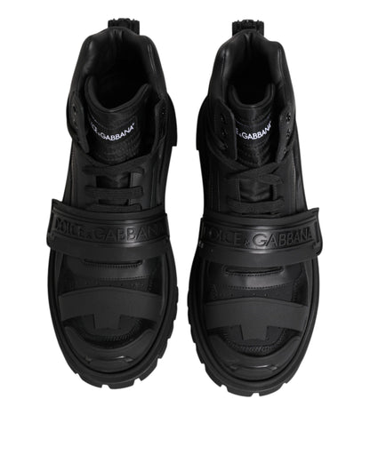 Dolce & Gabbana Black Leather Trekking Sneakers Boots Shoes
